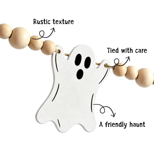 Halloween Ghosts and Bats Beaded Garland - Rustic Farmhouse Decor, 5.7Ft
