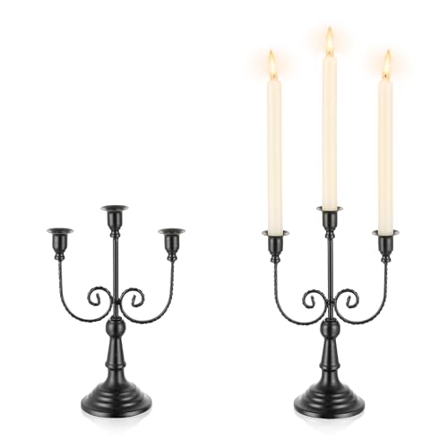 Black 3-Arm Candle Holder Set of 2 - Halloween Gothic Decor, 12 Inch Tall