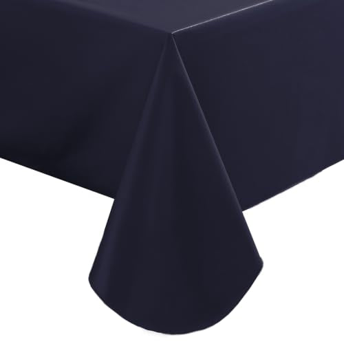 Vinyl Tablecloth with Flannel Backing - Navy Blue, 60 x 102 Inches, Waterproof, Rectangular