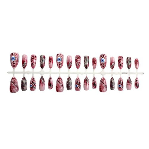 Halloween Press On Nails Style 23 Blood Stained Eye Design Medium Almond Fake Nails Goth