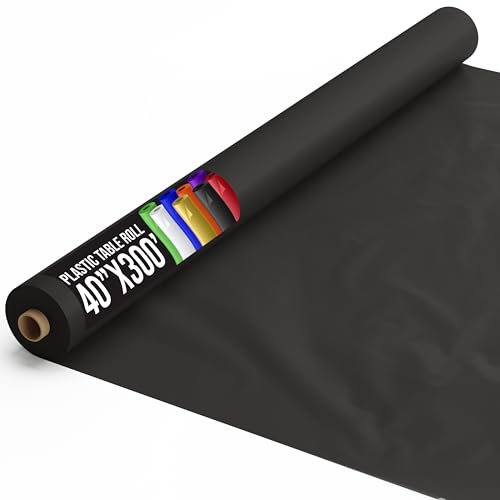 Black Plastic Rectangular Tablecloth Roll 300 Feet - Disposable Banquet Cover