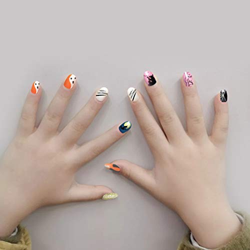 Kids Halloween Press-On Nails Set - 120pcs Glitter Rainbow Short Fake Nails with Variations