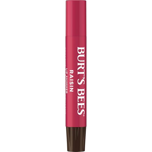 Burt's Bees Lip Shimmer, Raisin, Tinted Lip Balm Stick, Moisturizing for All Day Hydration with Natural Glowy Pigmented Finish & Buildable Color, 1 Count, 0.09 Oz