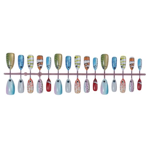 Almond Colorful Fish Press On Nails - Tropical Ocean Fish Design, Summer 30Pcs - Variation 7