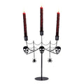 Halloween Skull Candle Holder - Gothic 3-Arm Black Metal Taper Candlestick for Indoor Decor