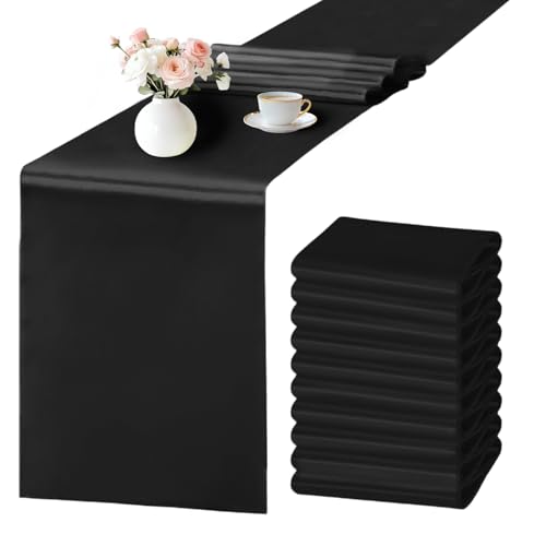 Black Satin Table Runner 12x108 Inches - 10 Pack for Weddings & Events - Variation of 10