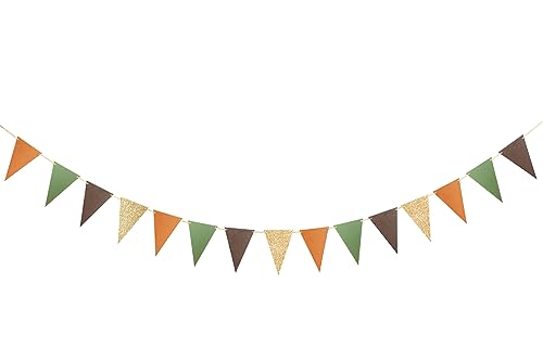 Letjolt Triangle Banner Set - Gold, Brown & Green Flags for Parties, 15 pcs, 10 Feet