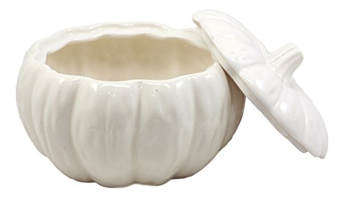 Ceramic Pumpkin Bowl with Lid - 6 Inch Harvest Pumpkin Serveware - White