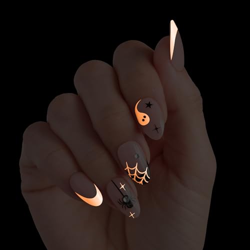 Drop-Dead Gorg Halloween Press On Nails - White Almond Glow-In-The-Dark, No Glue, Medium, Glossy
