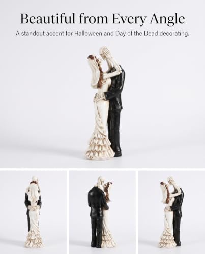 Dancing Skeleton Bride and Groom Figurine - 12'' Gothic Wedding Cake Topper, Halloween Decor, Romantic Spooky Figurine - Large