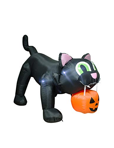 8ft Halloween Inflatable Black Cat & Pumpkin with LEDs - Outdoor Decor
