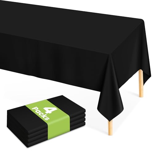 Black Disposable Table Cloths 54x108 Inches - Pack of 4, Perfect for Parties