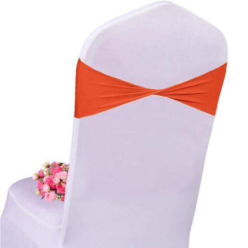 50 PCS Orange Spandex Chair Sashes Bows - Stretchable Wedding & Event Ties