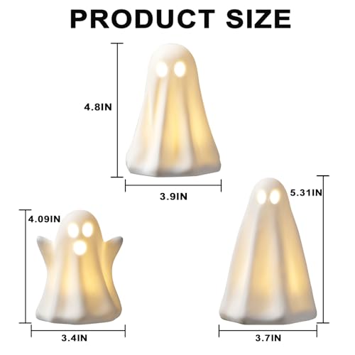 Halloween Ghost Decor Set - Light Up Ceramic Ghosts with Timer - Indoor Halloween Decorations - Variation of THIS listing