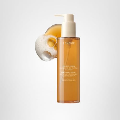 LANEIGE Perfect Renew Nourishing Oil-to-Foam Cleanser: 2-in-1 Anti-Aging Face Wash for a Radiant Glow to Remove Makeup, Sunscreen, & Impurities