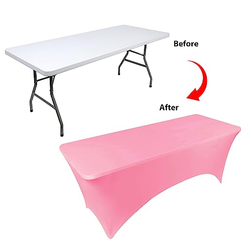 6ft Stretch Spandex Fitted Table Cloth for 6 Foot Tables - Hot Pink 72x30 Inches 2 Pack