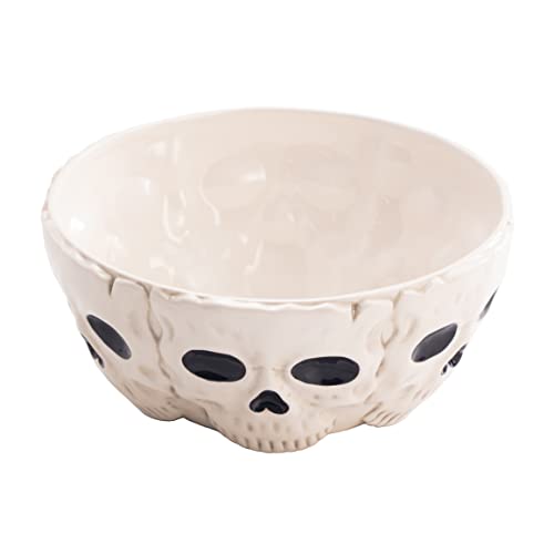Halloween Skull Ceramic Candy Bowl - 10.4 Inch White Treat Container for Chocolates & Cookies