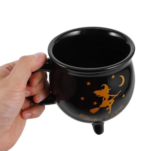 Halloween Witch Brew Cauldron Mug - 450ml Black Ceramic Coffee Cup