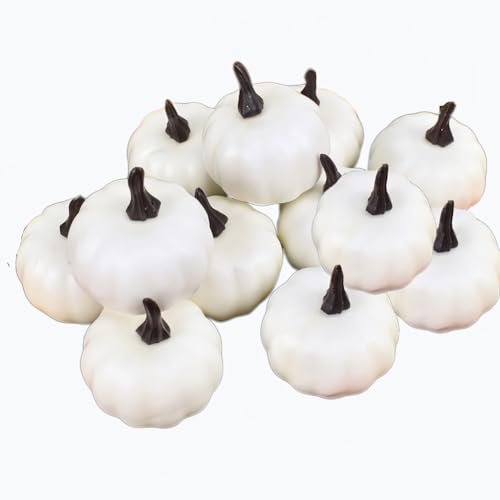 Artificial White Foam Pumpkin Set for Halloween & Fall Decor - 12 Pack