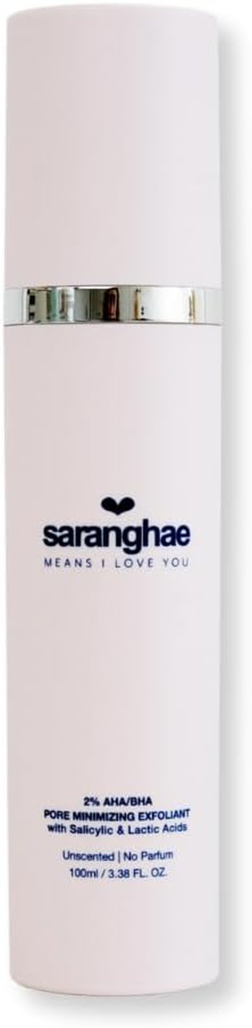 Saranghae AHA BHA Pore Refining Exfoliant - 2% Salicylic & Lactic Acid Toner - Smooth, Clarify Skin - 4 fl oz