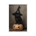 Vintage Halloween Canvas Wall Art Unframed - Black Cat Witchy Pumpkin 12x16in