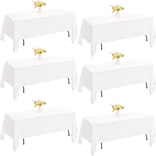 Rectangle White Table Cloth 6 Pack 60x102 Inch Washable Polyester for Wedding Parties