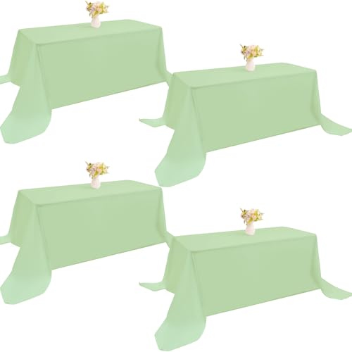 Sage Green 4 Pack 90x132 Inch Rectangular Washable Polyester Tablecloths for Weddings & Events - Easy Care