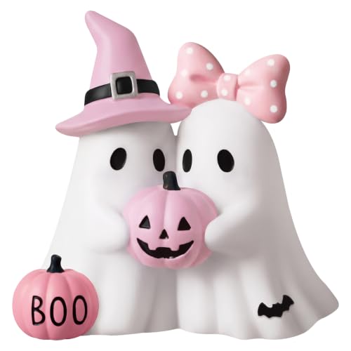 Pink Halloween Ghost Figurine - Resin Decor with Pumpkin & Witch Hat - Variation: Ghost