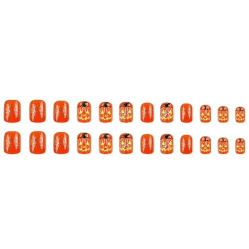 Halloween Pumpkin Press-On Nails Style-06 - Orange Glitter Fake Nails 24Pcs