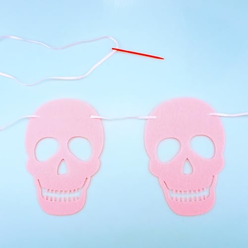 Pink Skull Garland Banner Felt Halloween Decoration - Reusable Party Decor
