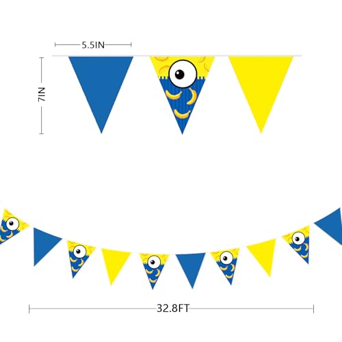 Yellow & Blue Cartoon Party Flags Banner - Big Eyes Banana Flags for Birthday & Events - 36pcs, 10M