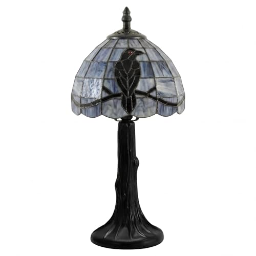 Vintage Stained Glass Raven Lamp - Handcrafted Gothic Table Light with 6Wx12.5H Variation