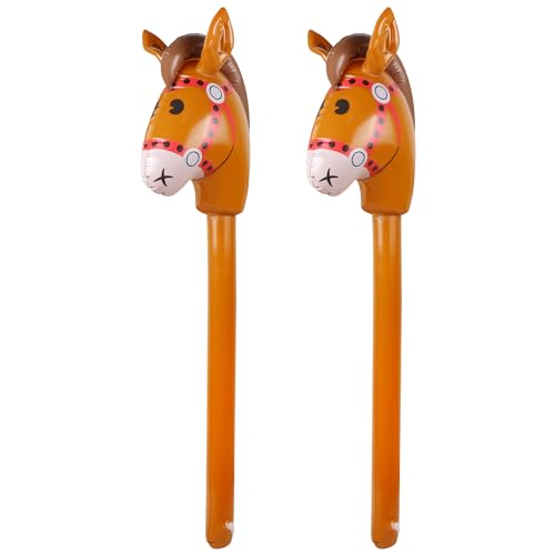 2PCS Inflatable Pony Stick Horse for Party Decorations and Costumes - Brown, 37 Inches