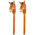 2PCS Inflatable Pony Stick Horse for Party Decorations and Costumes - Brown, 37 Inches