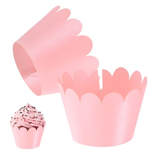 Pink Wave Cupcake Wrappers - 50 Pack Standard Baking Cups for Weddings & Parties