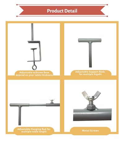 Adjustable Over The Table Rod Stand with Clamps - Silver Gray, 49-102 Inches, Wedding & Party Decoration
