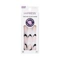 French No Glue Press On Nails - Dark Neutral + Black Tip, Almond Shape, Medium, 30 Nails + Tools