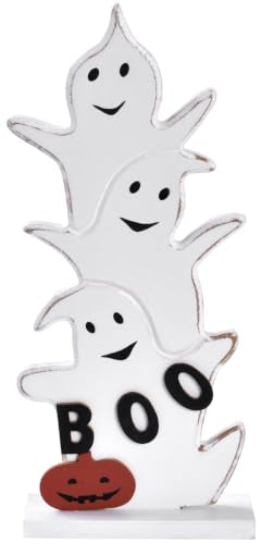 Halloween Ghost Decor BOO Sign Wooden Tabletop Decoration - White