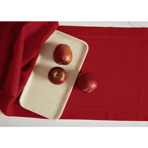 Pure Linen Table Runner Red 14x48 Inches Sonoma Hemstitch - Handcrafted