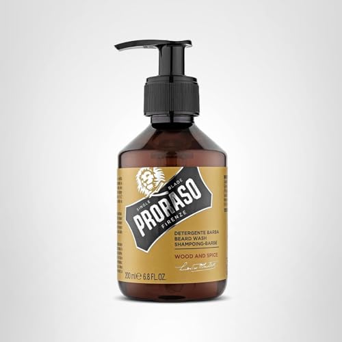 Proraso Wood and Spice Beard Wash - Moisturizing & Cleansing Cedarwood & Vanilla Beard and Face Wash - Men's Facial Cleanser - 6.8oz
