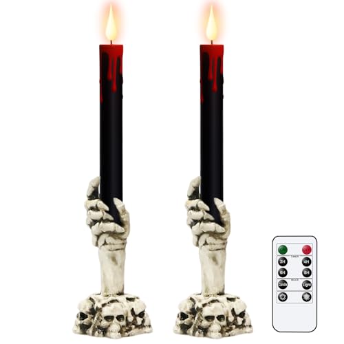 Halloween Black Bleeding Flameless Taper Candles with Skull Hand - E-Skull Hand Variation