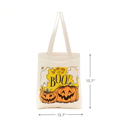 Large Halloween Tote Bag - Haunted House Design with Pumpkins & Ghosts - Reusable Canvas Trick or Treat Bag
