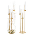 Gold 34in 2-Pack 3-Arm Wedding Centerpieces with LED Candles - Vincidern