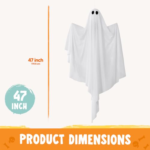 Halloween Light-Up Flying Ghost Decorations - 2 Pcs, 47 Inch, Cold White, Outdoor Indoor Haunted House Prop