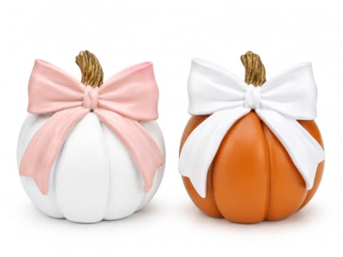 8-Inch Oversized Pumpkin Duo with Bow - Fall Indoor Outdoor Decor Set