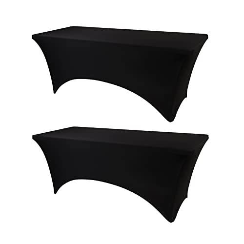 8ft Black Stretch Spandex Fitted Table Cover for Rectangular Tables - 96" x 30" 2-Pack