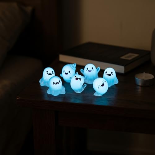 Mini Luminous Ghost Resin Figurines Set - 6 Styles Halloween Decor, Spooky Cute Night Glow, 12 Pieces