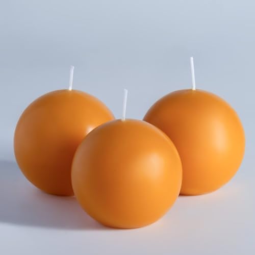 3x3 Inch Mustard Yellow Round Candles Set of 3 - Dripless Unscented Pillar Decor