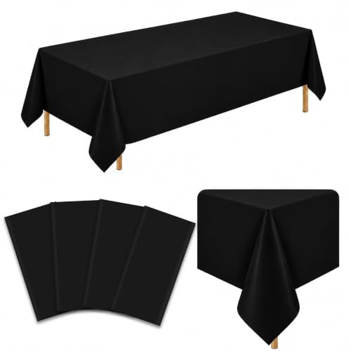 Black Disposable Tablecloths 54 x 108 Inch Pack of 4 - Rectangular Cover for Events