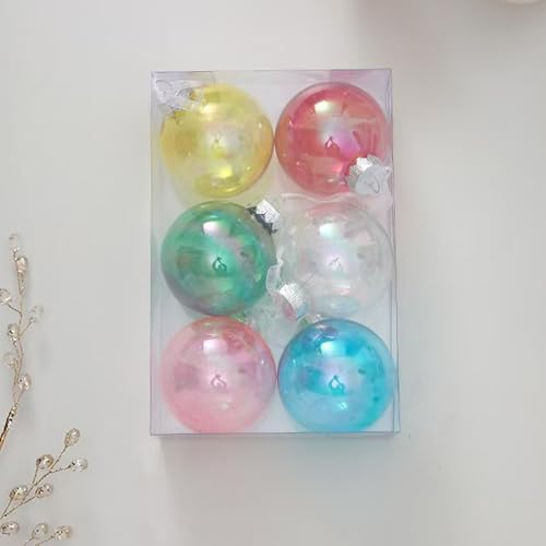 Multicolored Iridescent Plastic Christmas Ball Ornaments - 12PCS 60MM Set